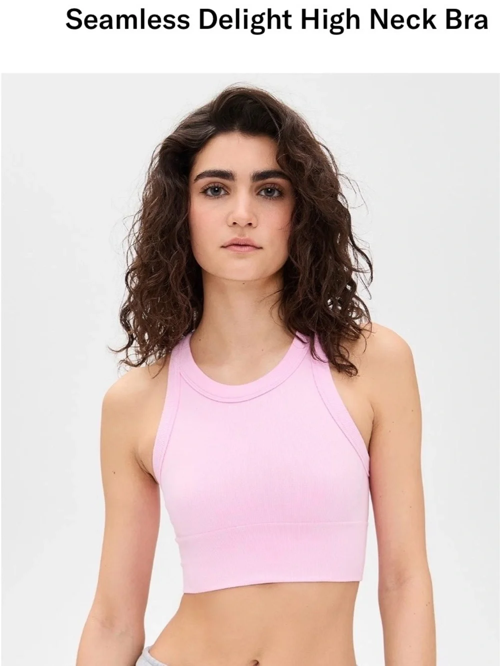 ALO Yoga Pink Ribbed High-Neck Crop Sports Bra